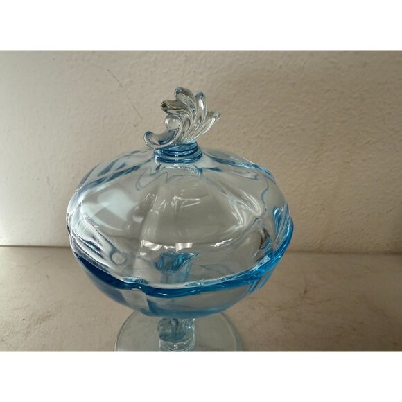 Vintage Empoli Italian Blue Glass Compote – Lidded Pedestal Candy Dish MCM - Picture 5 of 10